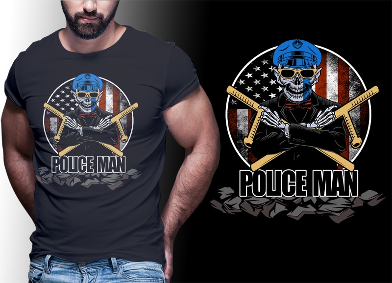 POLICE MAN AMERICAN FLAG #MAN18 EDITABLE TSHIRT DESIGN