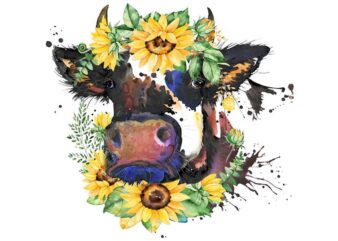 Cow Sunflower Monogram Tshirt Design