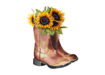 Western Cowboy Boot Sunflower Tshirt Design