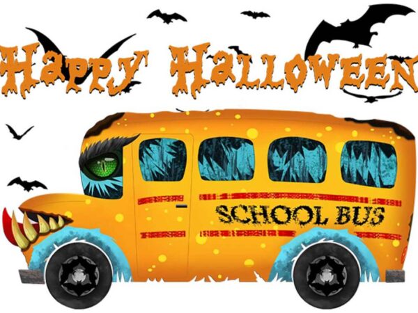 Happy halloween school bus monsters tshirt design