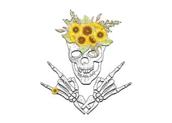 Skeleton With Sunflower Tshirt Design