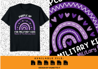 Purple up for military kids month of the military child t shirt print template, Purple rainbow illustration for military child, Cute heart vecctor