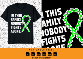 In This Family Nobody Fights Alone Shirt, Brain Cancer Shirt, Awareness Heart Ribbon, Brain Injury Awareness Shirt, Family Nobody Shirt, Heart Ribbon Shirt, Brain Injury Awareness Shirt Template t shirt design for sale