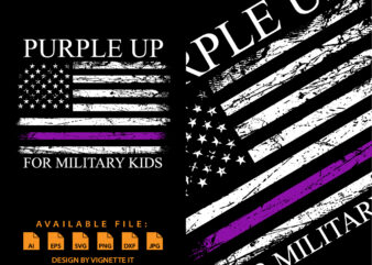 Purple up for military kids, Month of the military child 2022, USA flag, American destroyed flag, Purple line flag