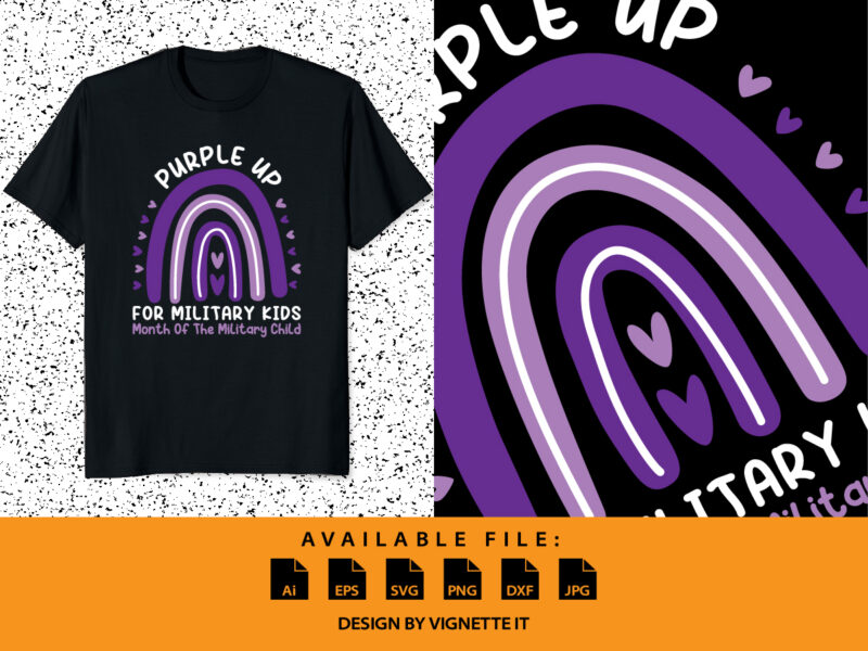 Purple up for military kids month of the military child shirt print template, Purple rainbow and heart for military kids, Cute illustration for April month of the military children’s