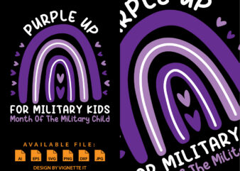 Purple up for military kids month of the military child shirt print template, Purple rainbow and heart for military kids, Cute illustration for April month of the military children’s t shirt illustration