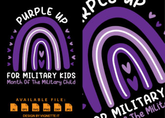 Purple up for military kids month of the military child shirt print template, Purple rainbow and heart for military kids, Cute illustration for April month of the military children’s