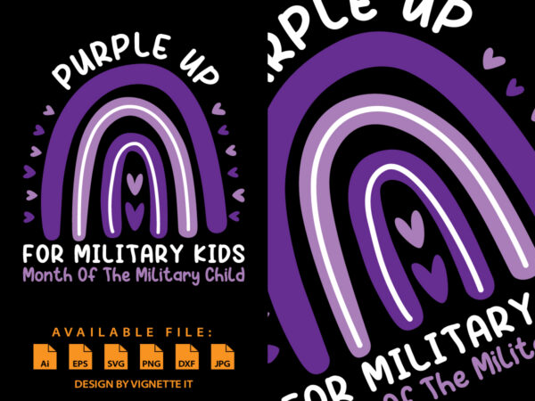 Purple up for military kids month of the military child shirt print template, purple rainbow and heart for military kids, cute illustration for april month of the military children’s t shirt illustration