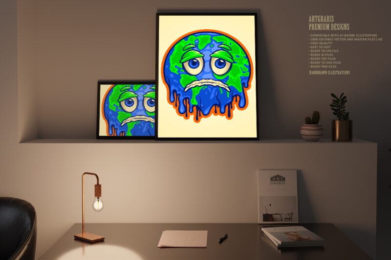 Happy earth day melted globe Illustrations
