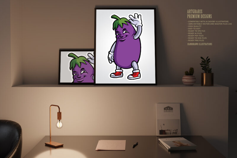 Funny eggplant logo mascot illustrations