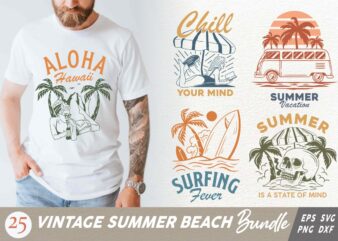 Vintage summer beach t shirt designs bundle, Vintage beach t shirt design, Vintage surfing graphic tee shirt, Surfing Bundle