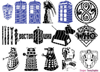 Doctor who 16 cliparts, svg file for cutting machine, ai and png file to edit or direct print. digital zip file, instant download.