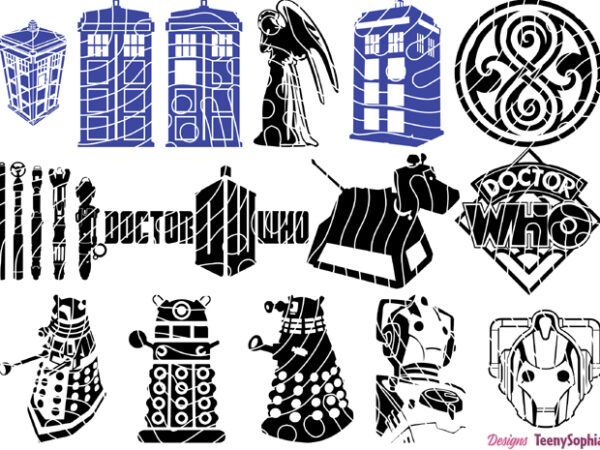 Doctor who 16 cliparts, svg file for cutting machine, ai and png file to edit or direct print. digital zip file, instant download. t shirt vector illustration