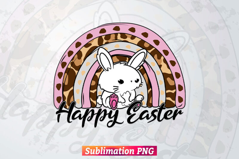 Rainbow Vintage Retro Leopard Camouflage Happy Bunny Easter Day T shirt Design Png Sublimation Printable Files