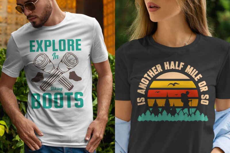 Retro hiking t shirt designs bundle