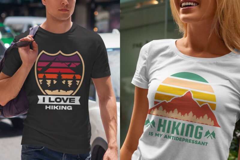 Retro hiking t shirt designs bundle