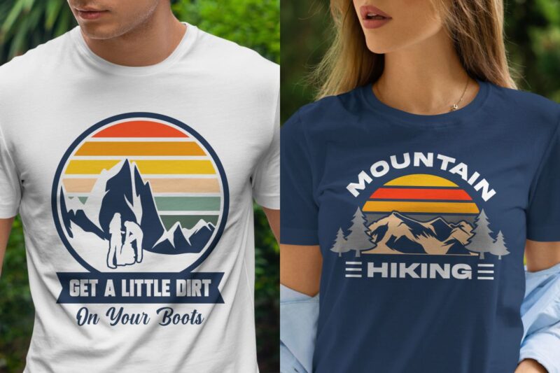 Retro hiking t shirt designs bundle