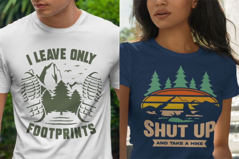 Retro hiking t shirt designs bundle