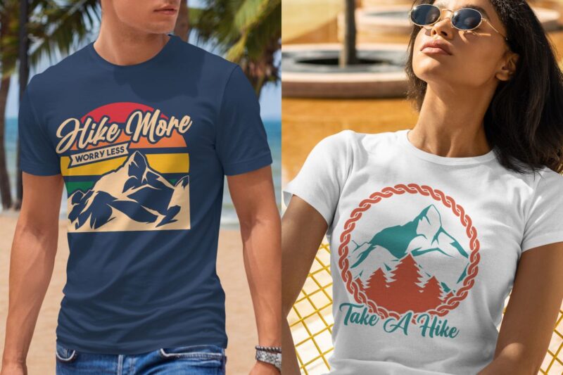 Retro hiking t shirt designs bundle