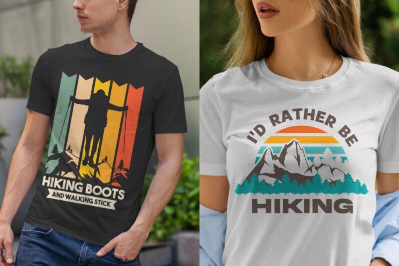 Retro hiking t shirt designs bundle