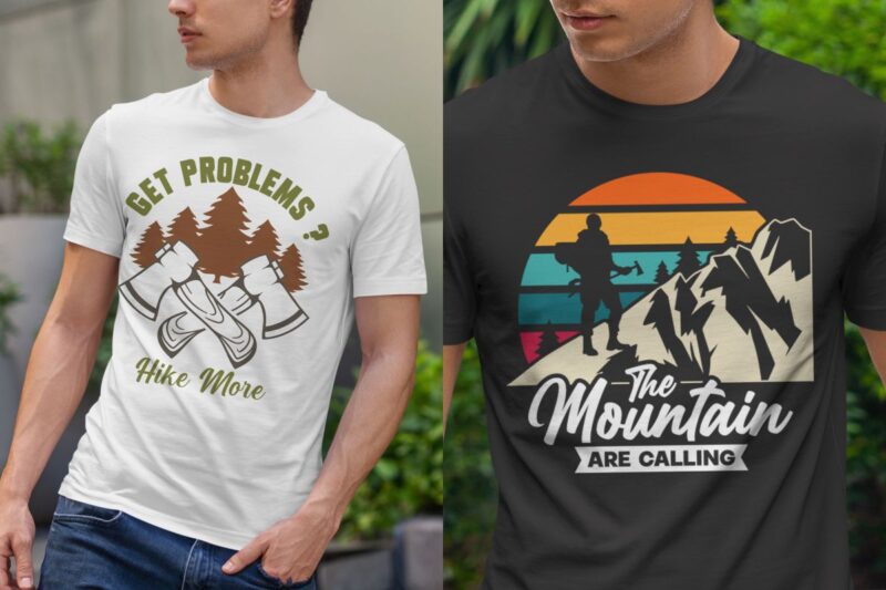 Retro hiking t shirt designs bundle