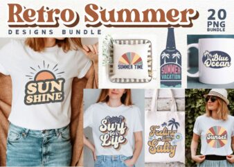 Retro Summer t shirt designs sublimation bundle, Retro summer Png files, Vintage summer t shirt designs bundle