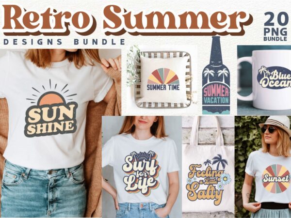 Retro summer t shirt designs sublimation bundle, retro summer png files, vintage summer t shirt designs bundle