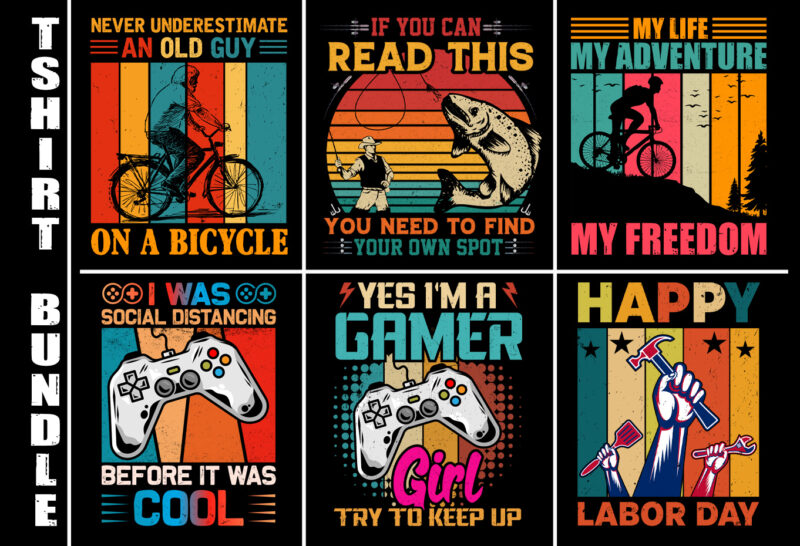 Retro Vintage Sunset T-Shirt Design Bundle
