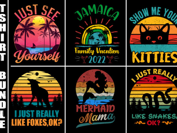 Retro vintage sunset t-shirt design bundle