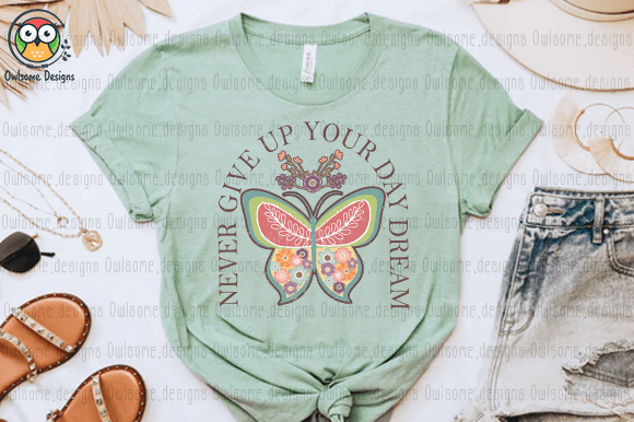 Retro Butterfly Never Give Up t-shirt design
