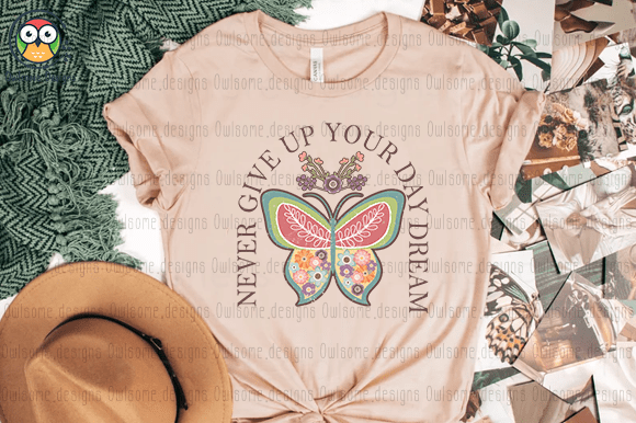 Retro Butterfly Never Give Up t-shirt design