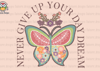 Retro Butterfly Never Give Up t-shirt design