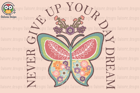 Retro butterfly never give up t-shirt design