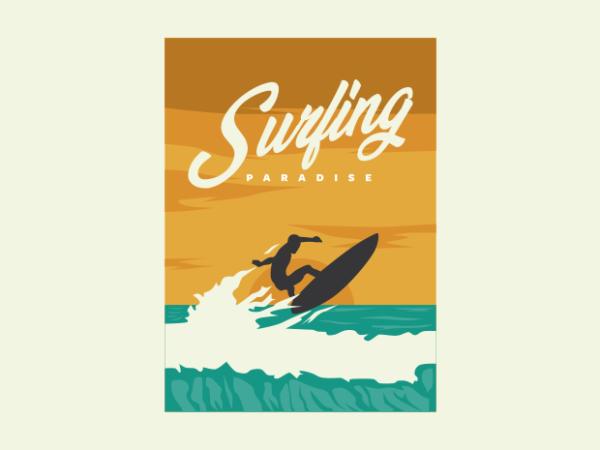 Surfing paradise t shirt template vector