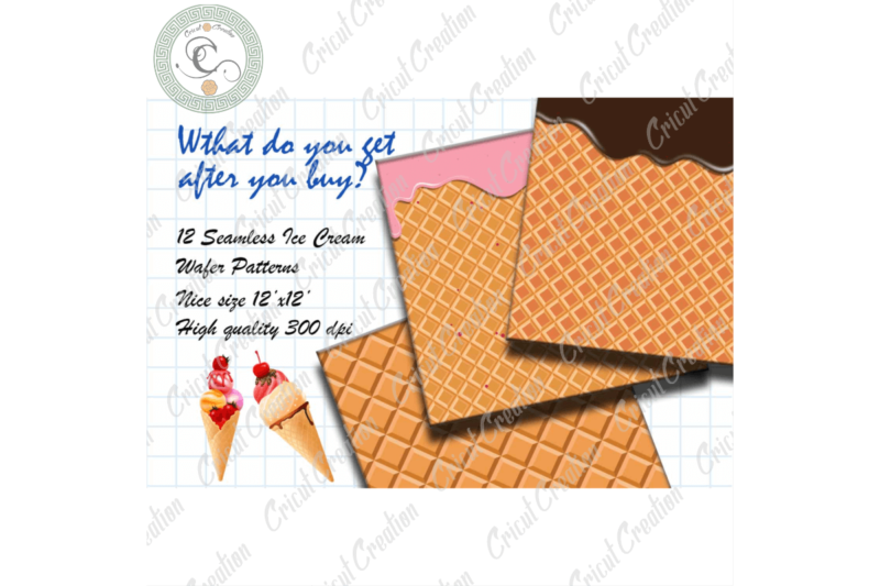 Seamless Ice Cream Wafer Patterns, 12 Digital Papers JPG – PNG Diy Crafts, Ice cream PNG Files For Cricut, Wafer Silhouette Files, Trending Cameo Htv Prints