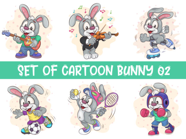 Set of cartoon bunny image_02. t-shirt.