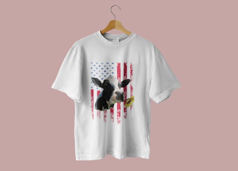 American Cow Sunflower Tshirt Design