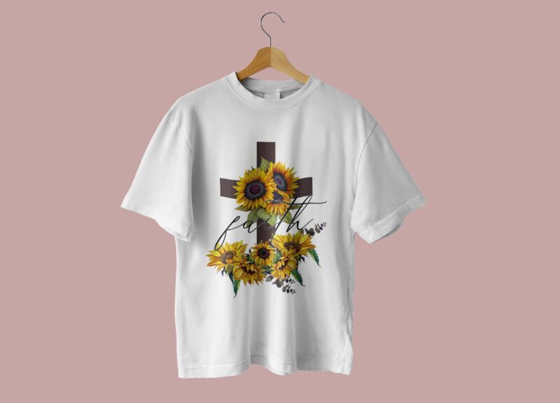 Faith Cross And Sunflower Tshirt Design