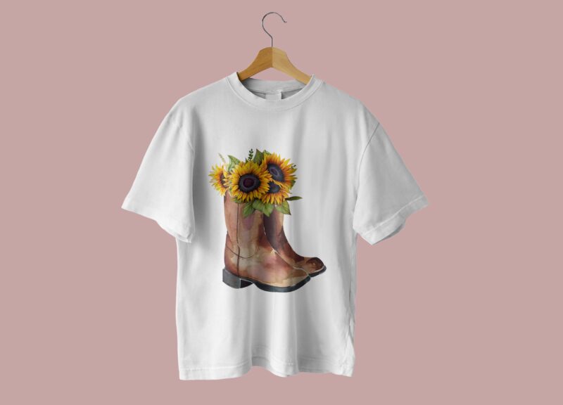 Western Cowboy Boot Sunflower Tshirt Design