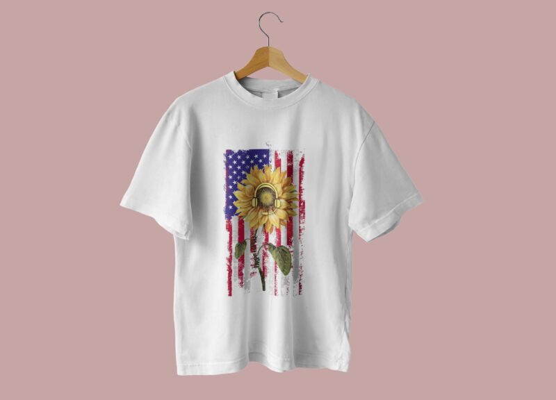 Sunflower With American Flag Tshirt Design