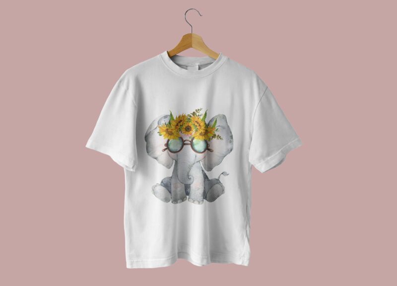 Cute Elephant Sunflower Tshirt Design