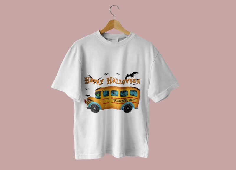 Happy Halloween School Bus Monsters Tshirt Design