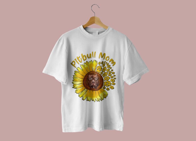 Pitbull Mom Sunflower Tshirt Design