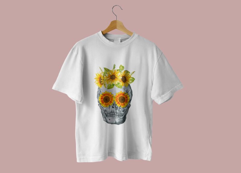 Funny Sunflower Skull Tshirt Design