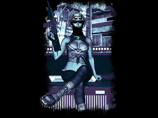 Soldier girl cyberpunk t shirt template vector