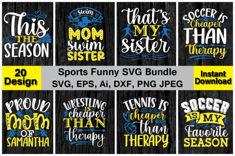 Sports Funny PNG & SVG Vector 20 t-shirt design bundle, for best sale t-shirt design, trending t-shirt design, vector illustration for commercial use