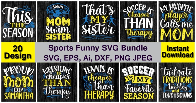 Sports Funny PNG & SVG Vector 20 t-shirt design bundle, for best sale t-shirt design, trending t-shirt design, vector illustration for commercial use