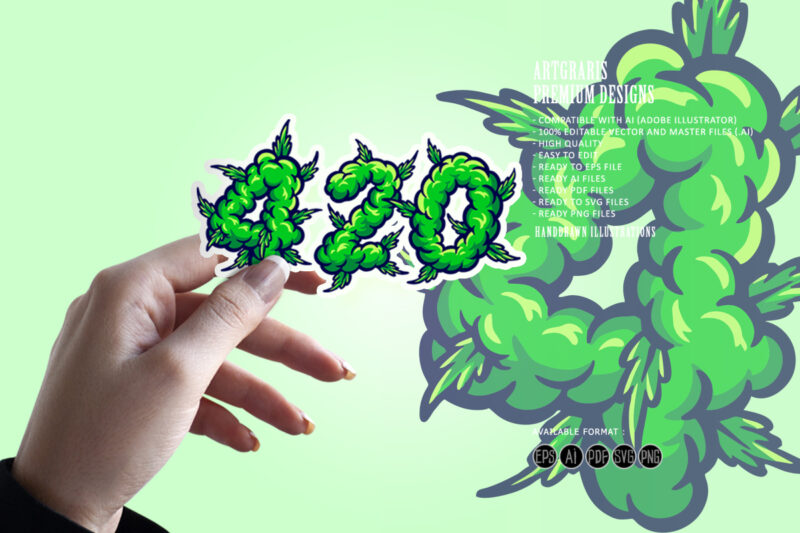 420 words lettering with weed smoke ornate