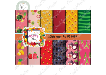 Summer Fruits Patterns, 12 Digital Papers JPG – PNG Diy Crafts, Tropical Fruits PNG Files For Cricut, Fruits For Summer Pattern Silhouette Files, Trending Cameo Htv Prints
