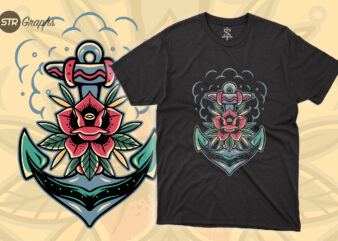 Anchor And Roses – Retro Style t shirt vector